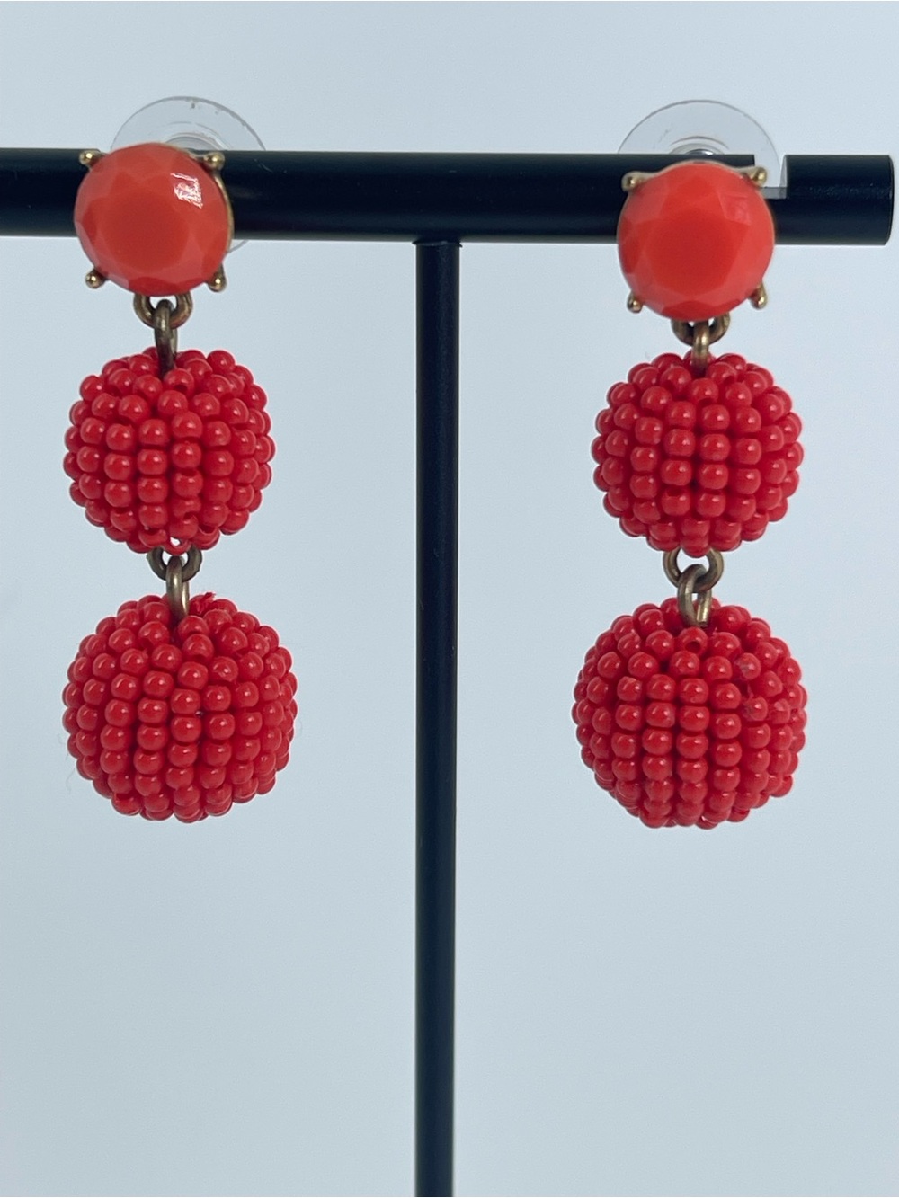 J. Crew Coral Red Beaded Double-Drop Earrings